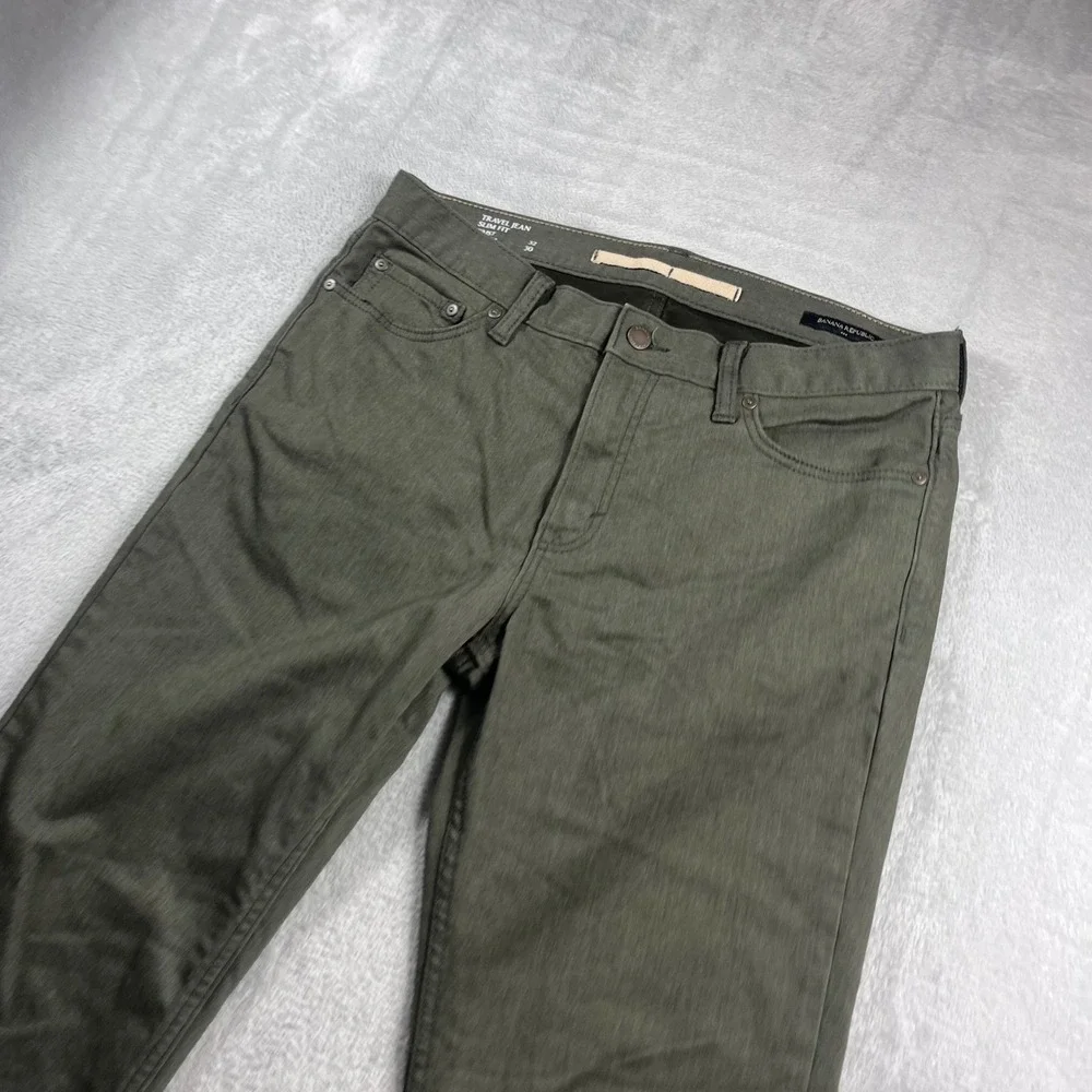 Banana Republic Travel Jean Slim Fit Mens 32x30 Olive Green Stretch Pants